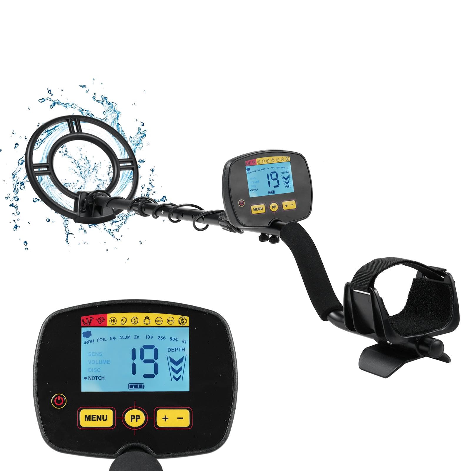 Metal Detector for Adults Professional High Sensitivity Waterproof Search Coil 4 Adjustable Modes Detector only black