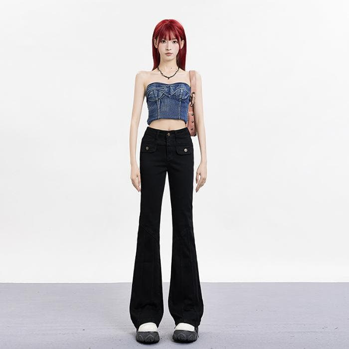 Retro Old Light Jeans for Women with Autumn High Waist Slim Stretchy Bell-bottom Pants for Women with Autumn Street XL