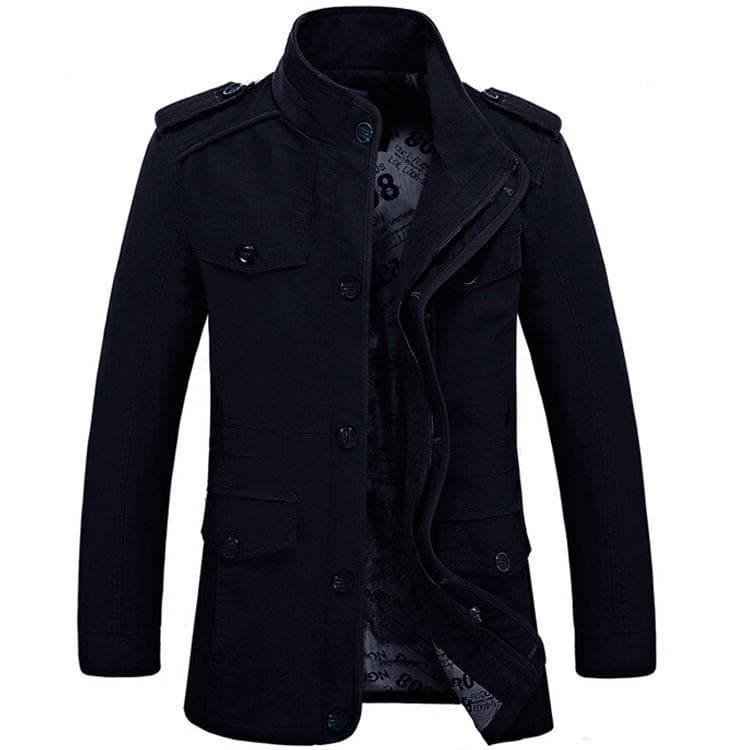 Spring Autumn Men Jacket Solid Color Stand Collar Mid-Long Jacket Coat Plus Size L black
