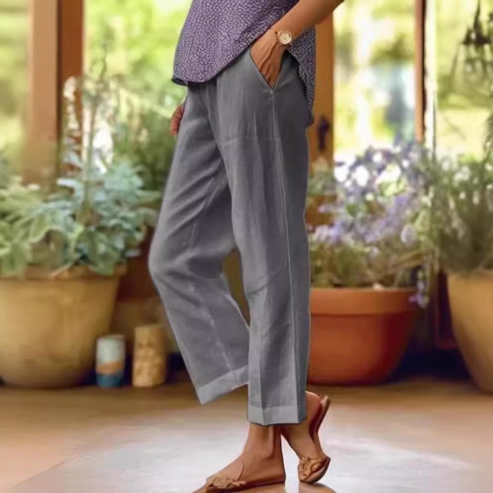 Cotton and Linen Women's Loose Fashion Solid Color Straight Casual Pants Women's Clothing XXXL grey