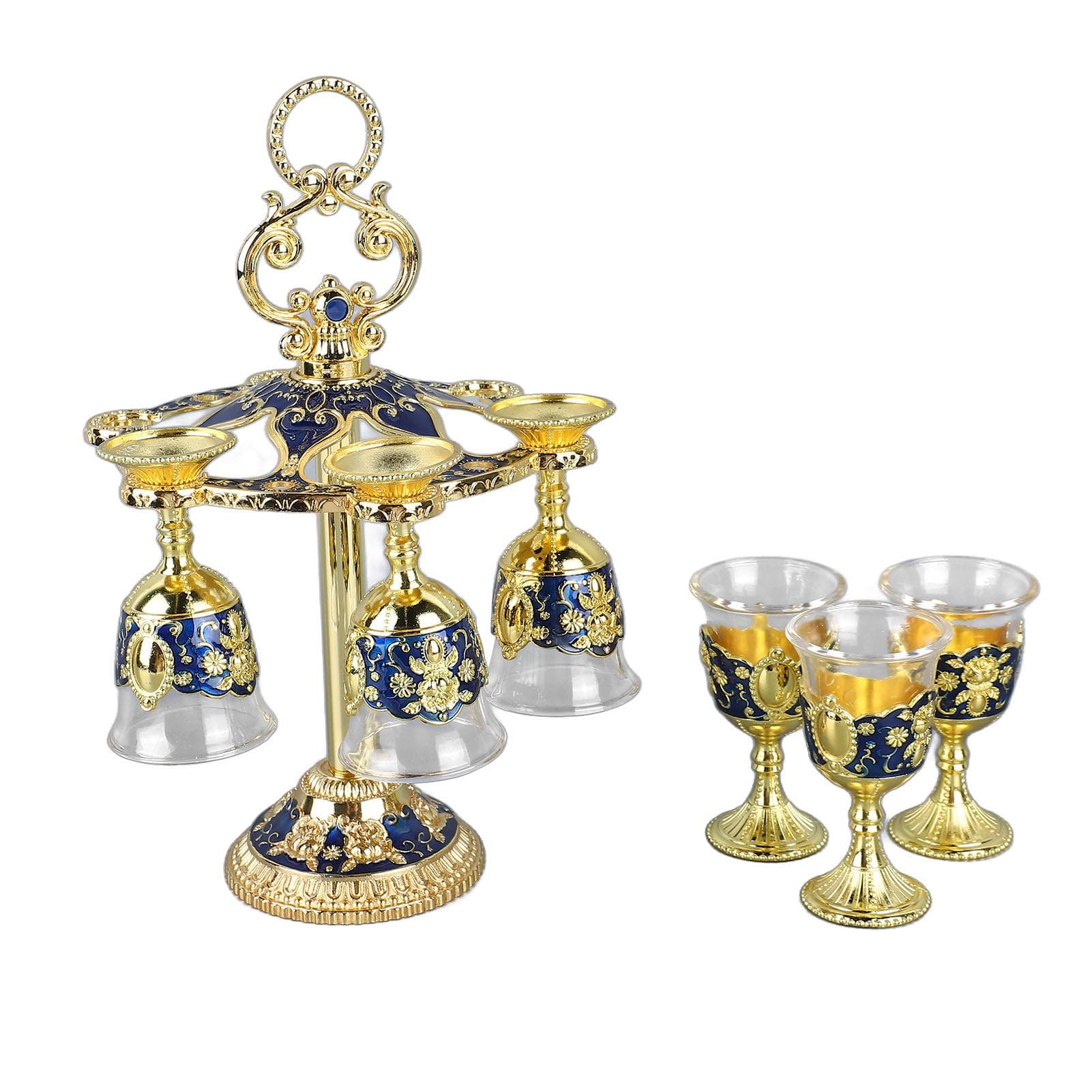 6Pcs Chinese Chalice Retro Style Zinc Alloy Glass Embossed Flower Pattern Pimp Cup for Party