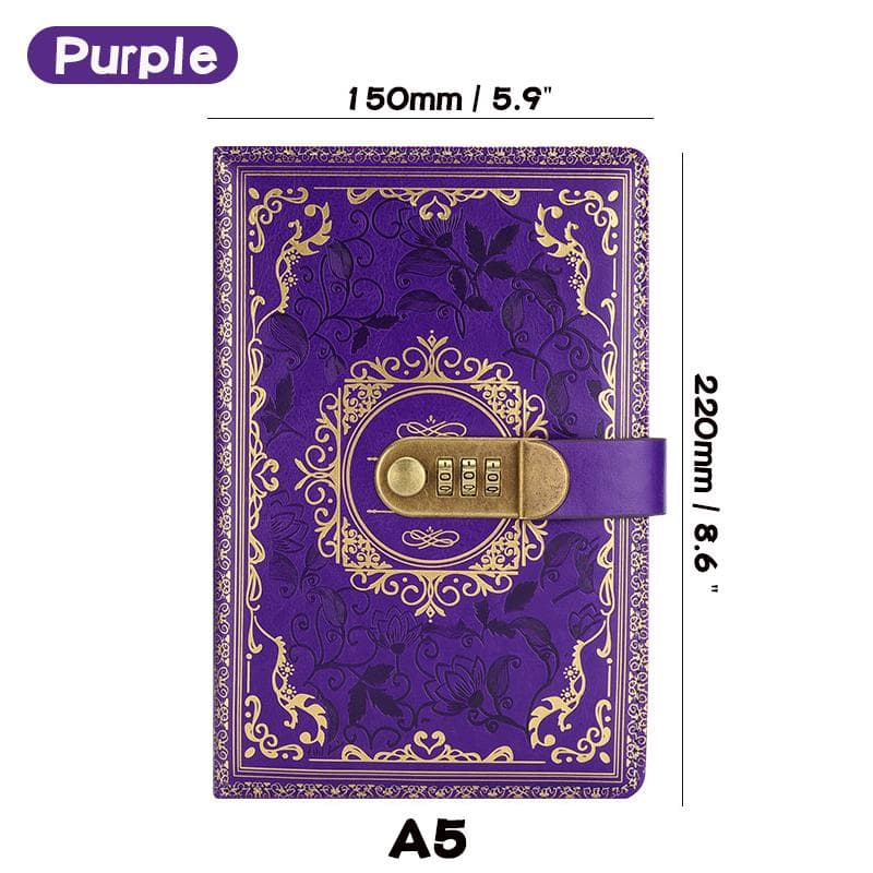 A5 Password Diary with Lock, Thickened Creative Hand Journal for Business and Office Stationery, Password Notebook purple