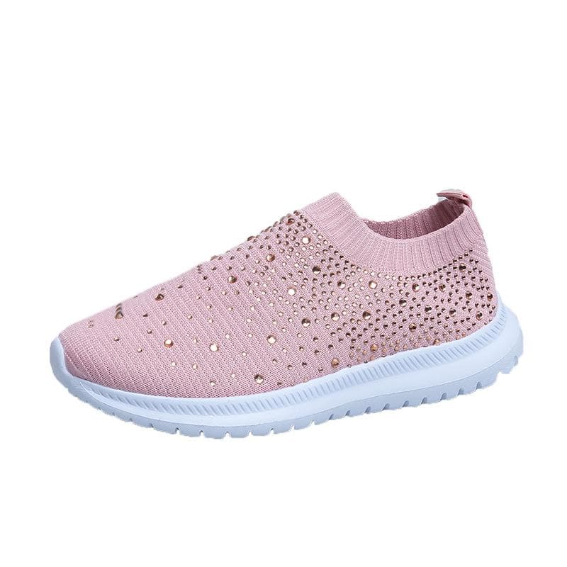 2025 Womens Casual Sock Sneakers Sparkly Crystals Trainers Light Weight Mesh Breathable Shoes 41 pink