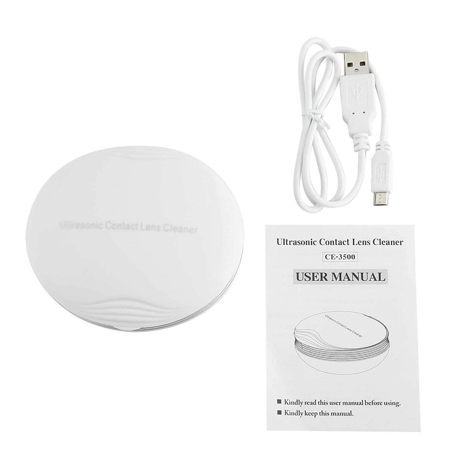 Ultrasonic Contact Lens Auto Cleaner Eye Protein Cleaning Case with USB white