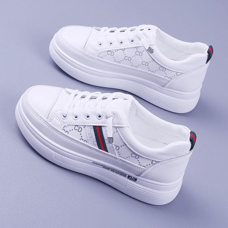 White Shoes Women's Spring Versatile Board Shoes Breathable Flat Thick Sole Height Increasing Anti Slip Casual Soft Sole Single Shoe 40