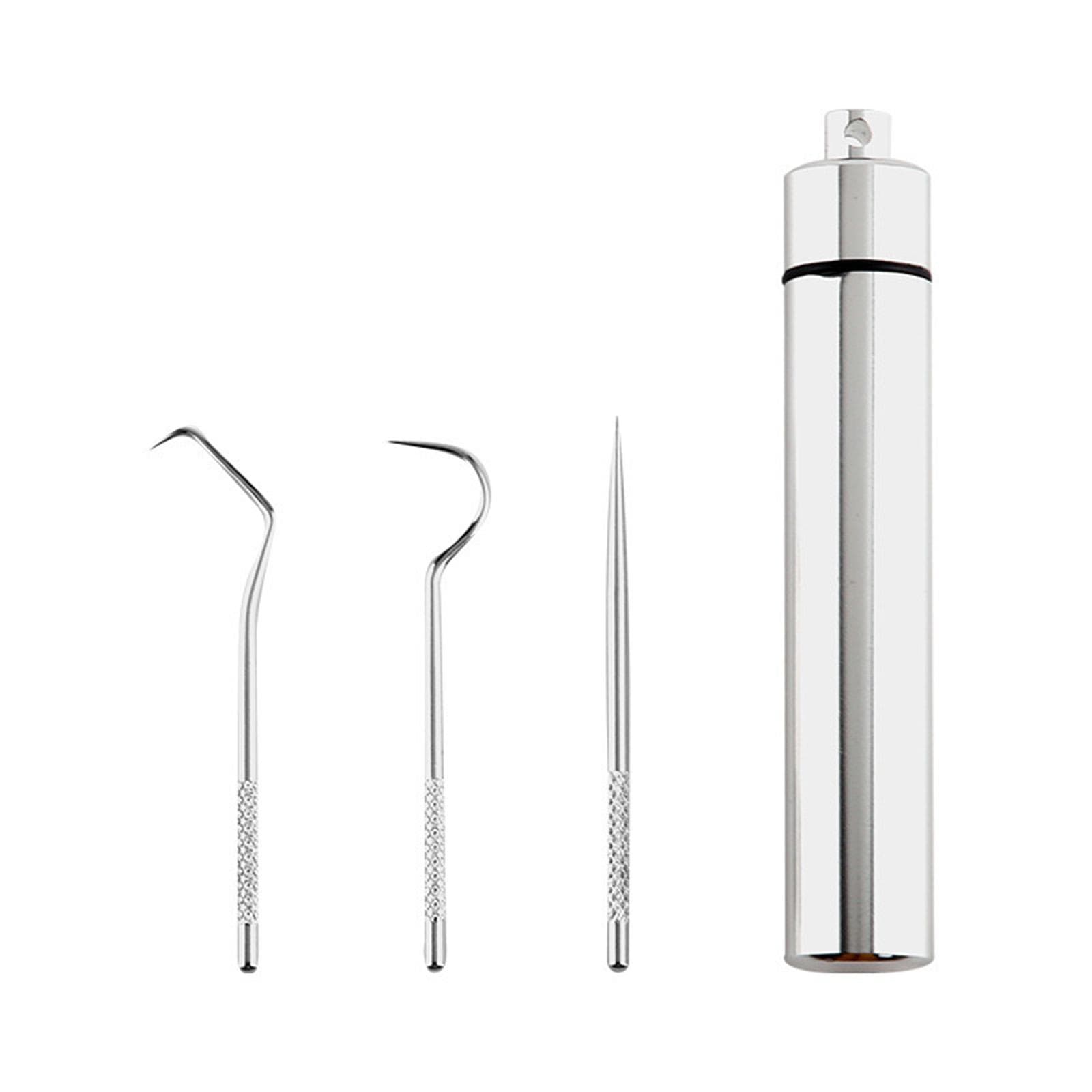 304 stainless steel toothpick set dental floss metal teeth picking portable storage tube oral