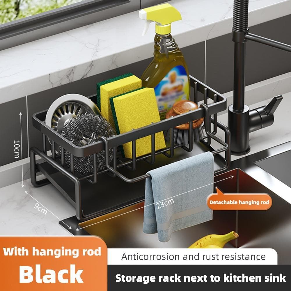 1PC Self-draining Sink Shelf Stainless Steel Kitchen Sink Drain Rack Soap Sponge Holder Kitchen Sink Organizer black