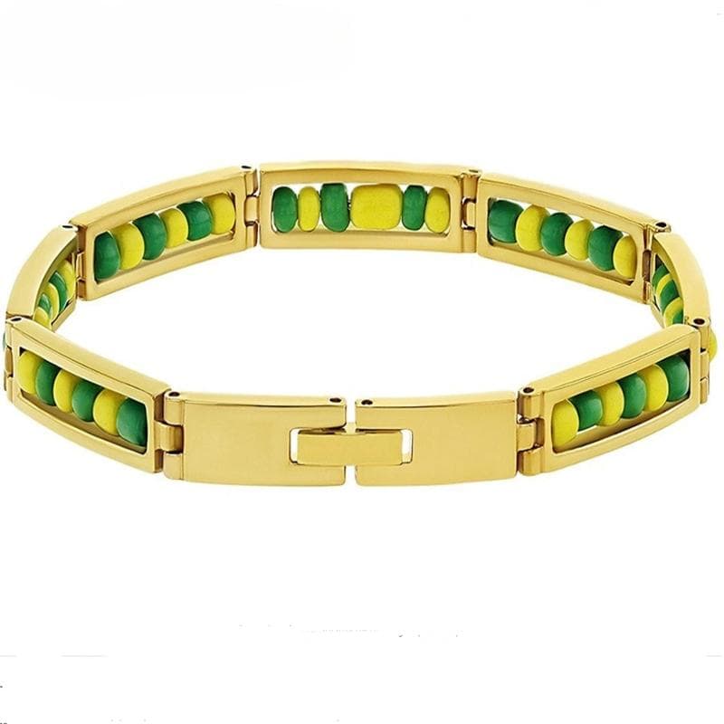 New Stainless Steel Jewelry Green and Yellow Color Orula Bracelet Mix Beads Unisex Shango Ochun Bangle For Women gold
