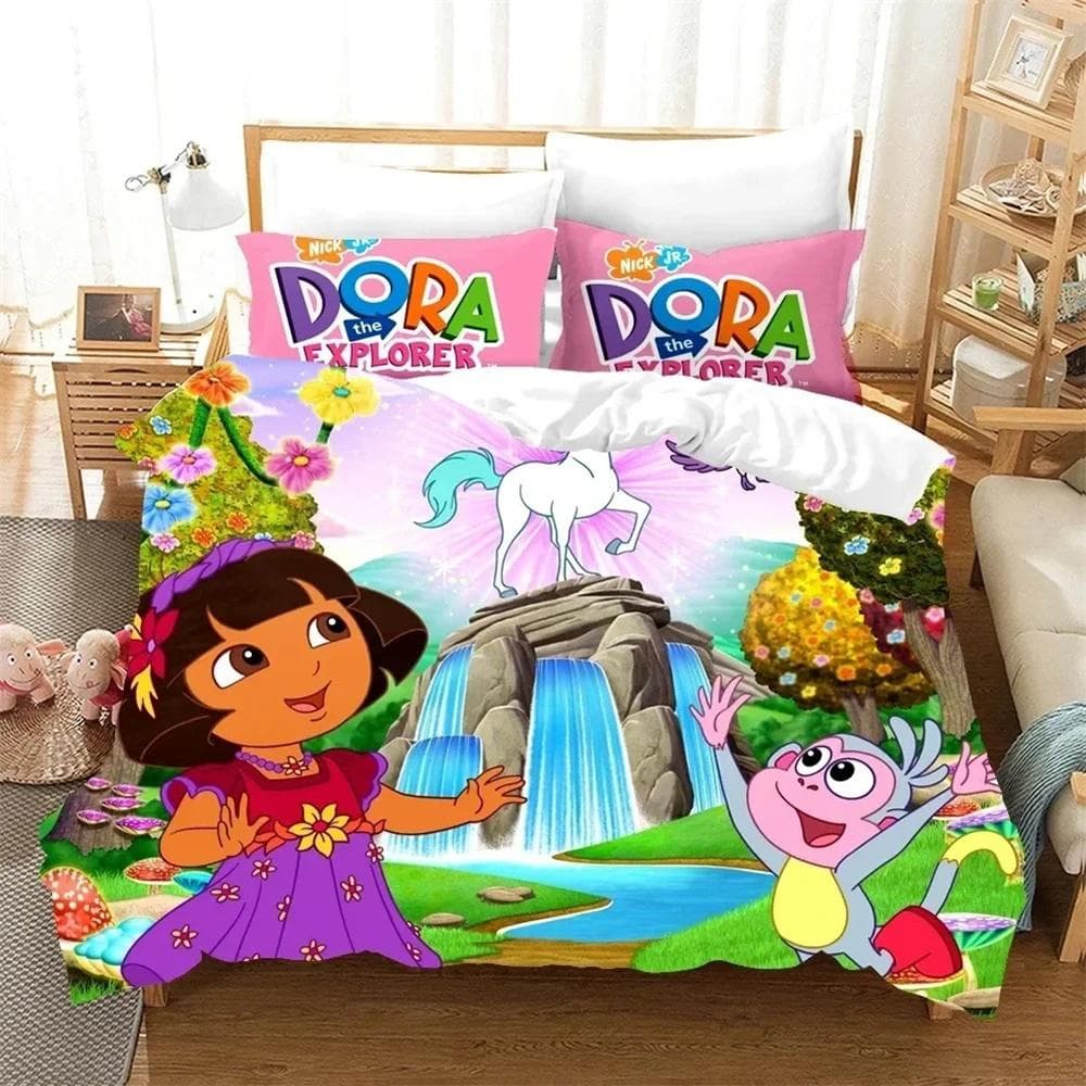 3D Print D-Dora Cartoon Explorer Bedding Set Duvet Cover Bed Set Quilt Cover Pillowcase Comforter king Queen Size Boys Adult 140x210cm 2pcs