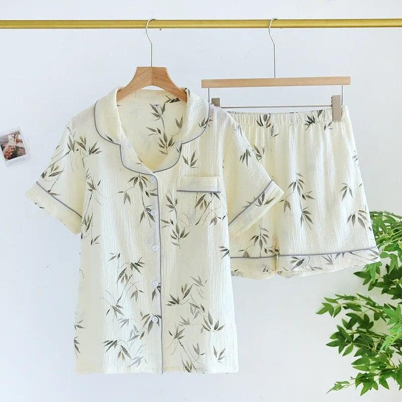 2026 Japanese Summer New Women's Pajama Set 100% Cotton Short sleeved Shorts Two piece Set Thin Breathable Home Furnishing Set M
