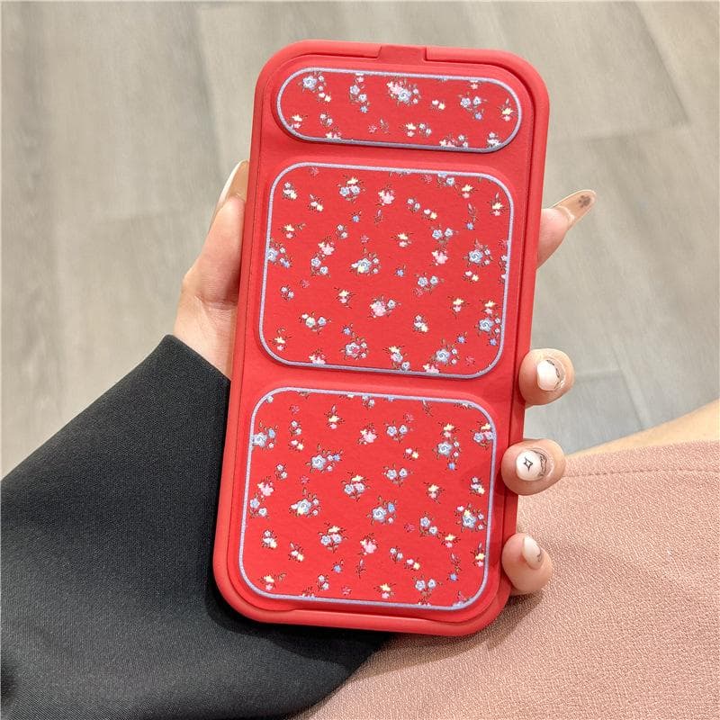Festive Red Small Floral Folding Bracket Leather Case Iphone16promax Apple 14 Mobile Phone Case 15/13 iPhone 11