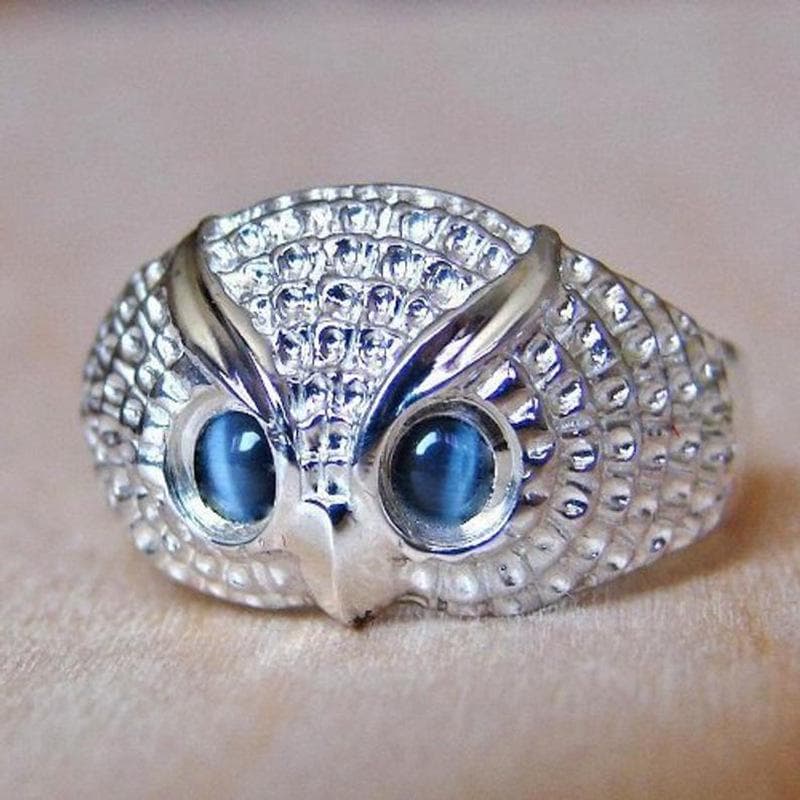 Fashion Blue Eyes Owl Rings for Women Party Finger Ring Handmade Engagement Couple Gift Jewelry 925 Sterling Silver Open Ring 6