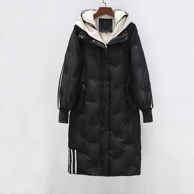 White Duck Down Jacket Female Winter Loose Long Section Korean Fashion Protect Against The Cold Knitted Hat Fake Two Women Coat XL black