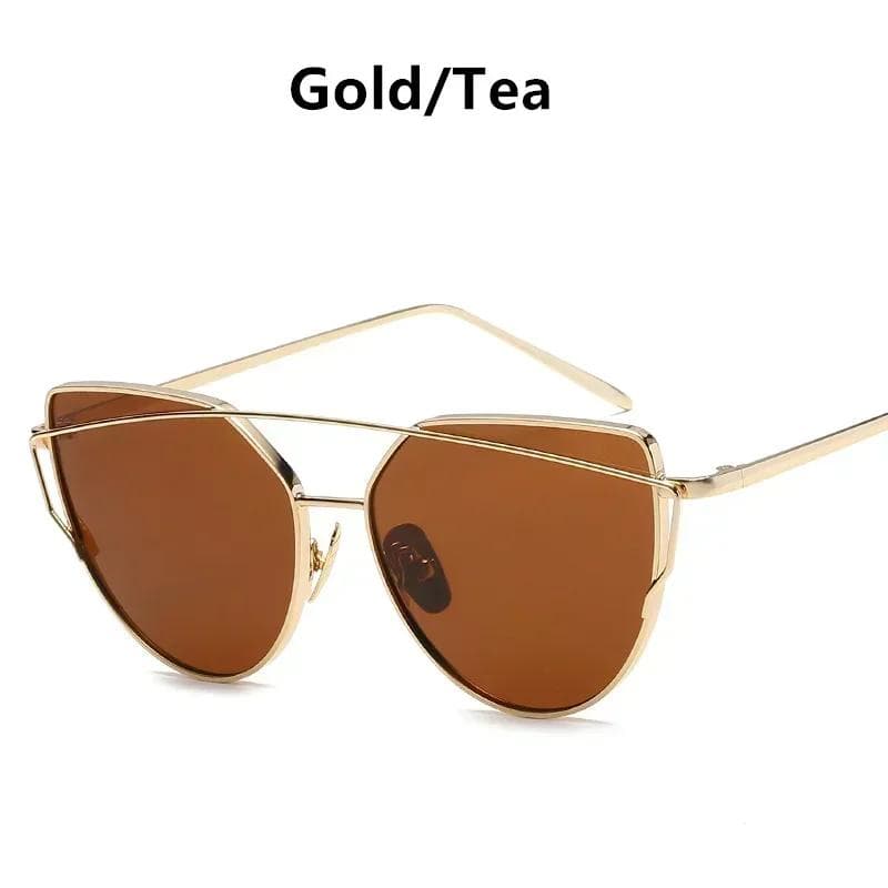 Vintage Cat Eye Sunglasses Rose Gold Mirror Women Metal Reflective Flat Lens Multi Color Fashion Sunglasses