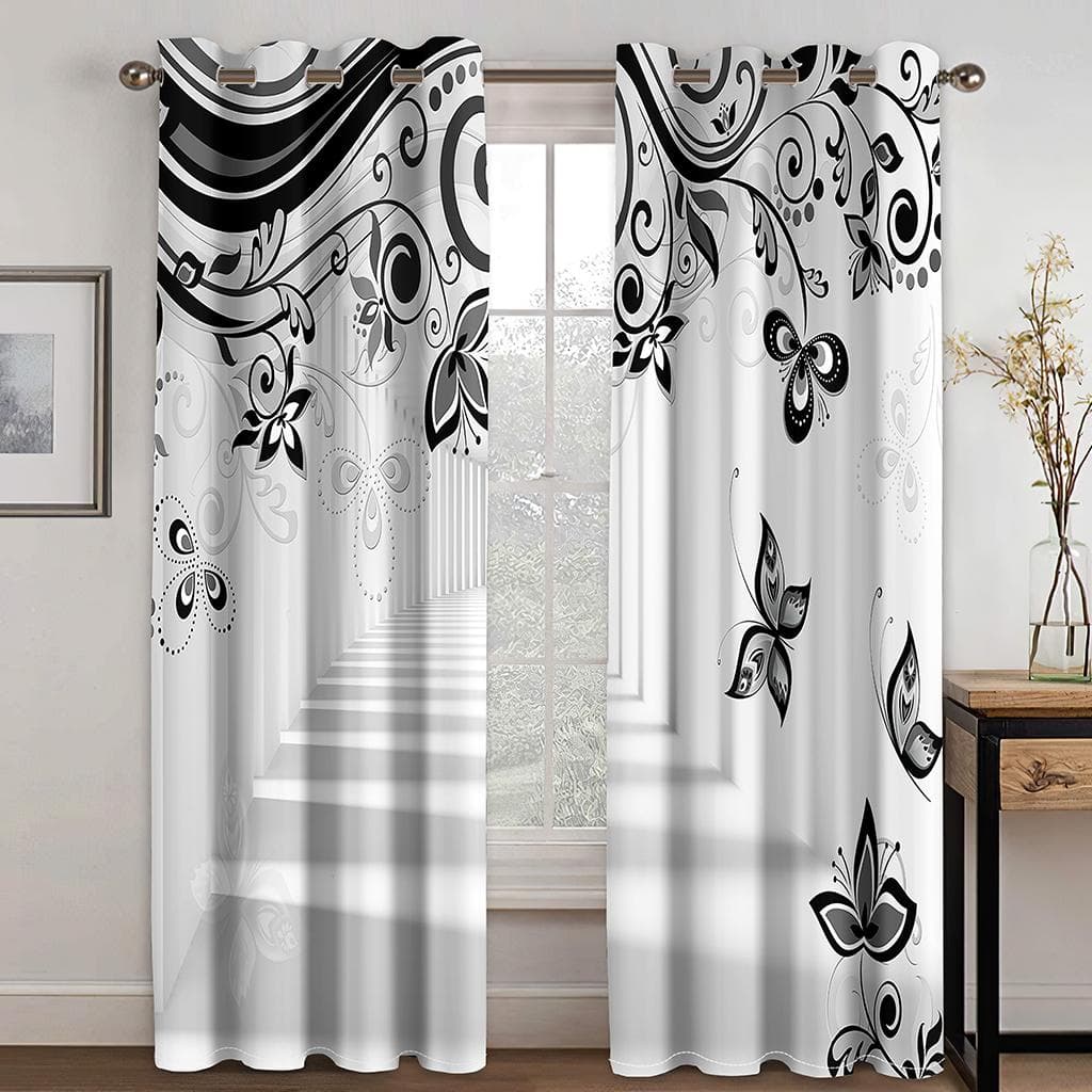 3D Modern Printing Golden Flowers Window Curtains Details Deep Portico Living Room Decorative Bedroom Coffee Drapes 150W166H(CM)59x65in&Grommet Top