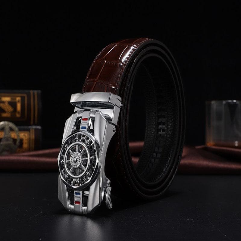 Men Genuine Leather Belts Brand Luxury Stone Pattern High Quality Business Work Automatic Buckle Belts for Men ZD121 115CM coffee/silver