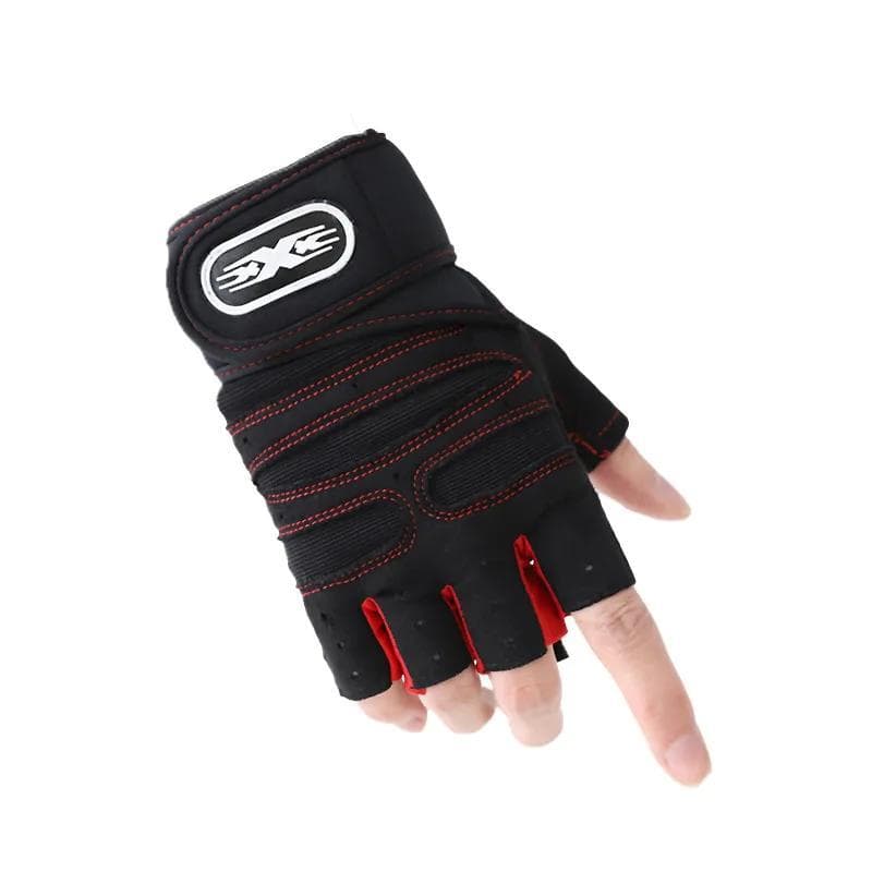 Outdoor Sport Gloves for Men Women Wrist Guard Fitness Gym Cycling Hiking Boxing Exercise Training Workout Long Wrist Fingerless M red