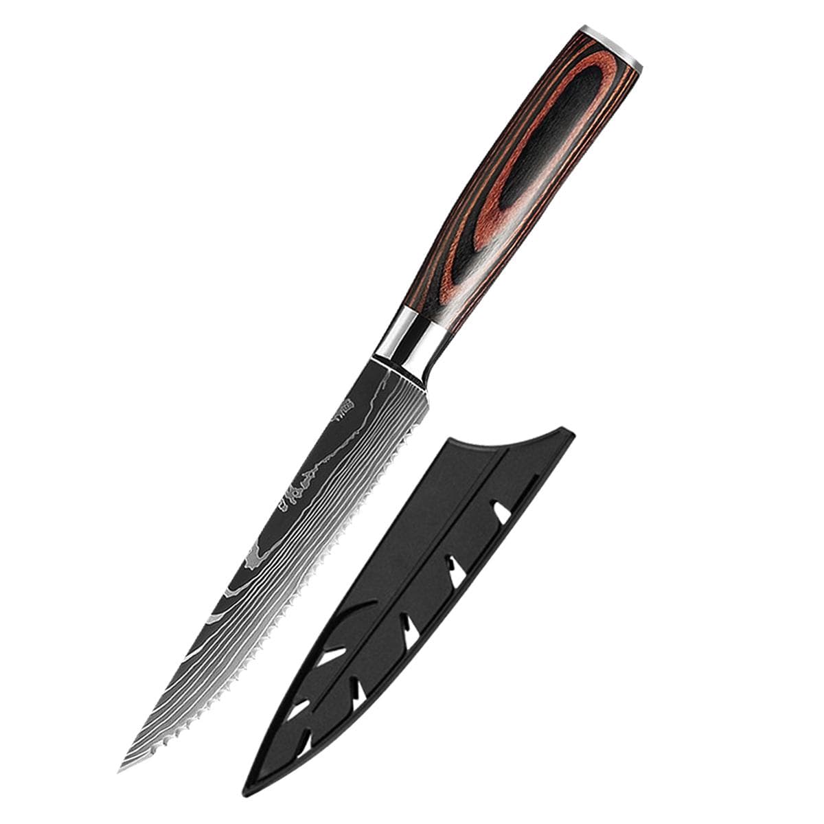 Stainless Steel Serrated Steak Knife Sharp Blade Damascus Pattern Steak Knife 1pcs