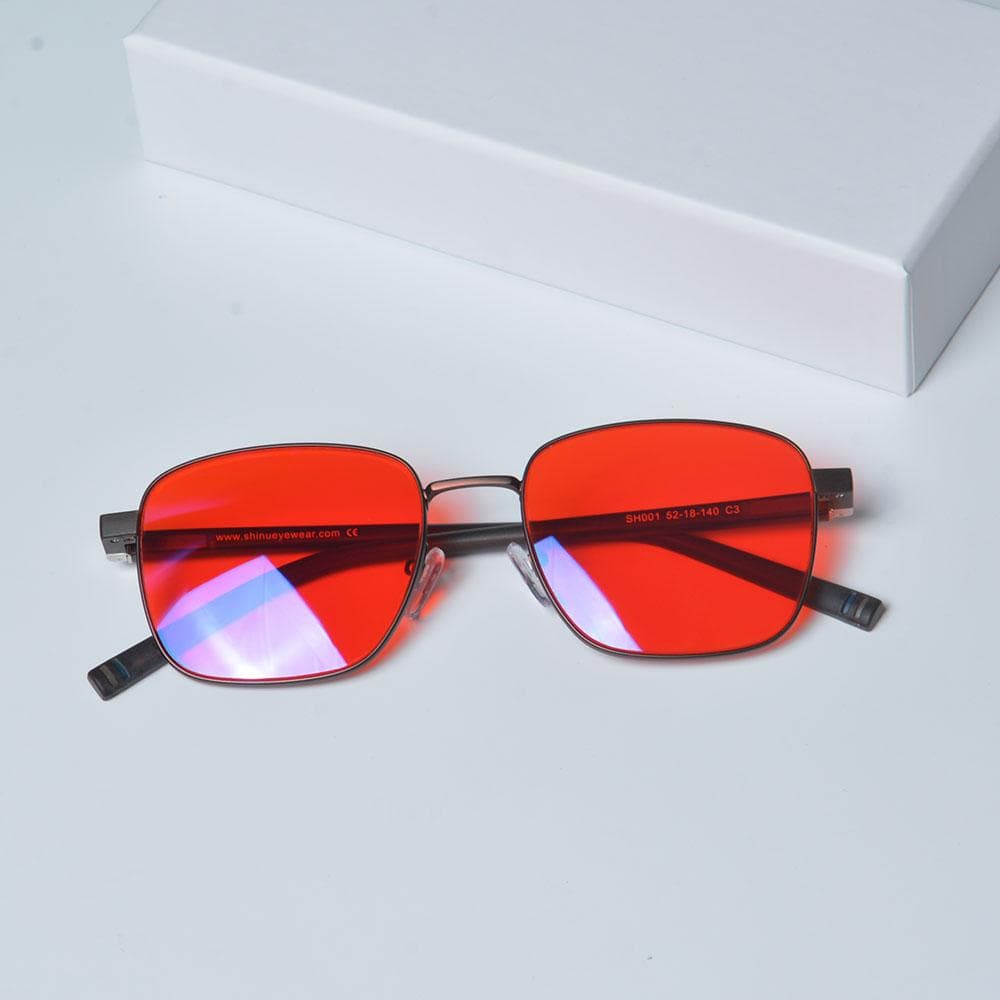 SHINU Red Glasses for Men Women Anti Blue Light Wood Frame Eyewear Help Sleep Better