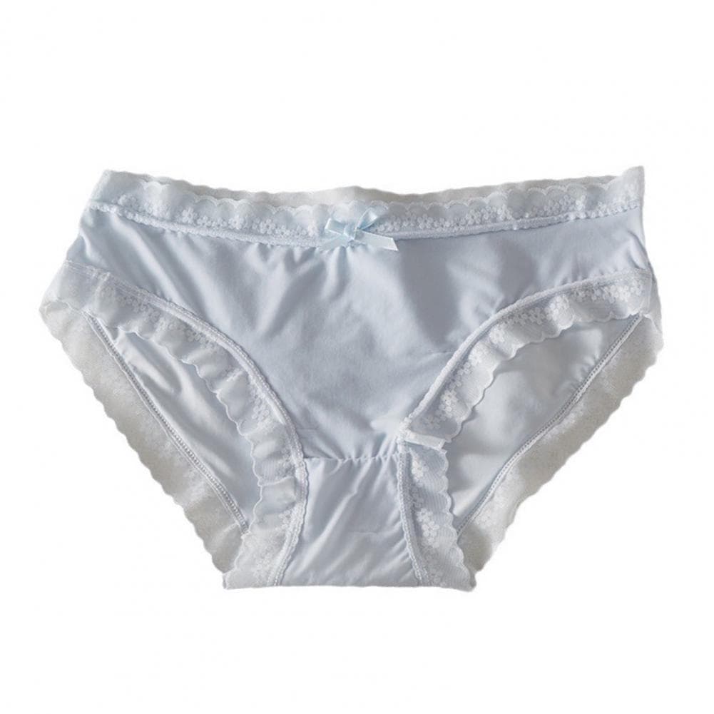 Women Panties Seamless Lace Bow Decor Soft Solid Color Elastic Thin High Waist Quick-drying Breathable Anti-septic Lady Underpan L blue