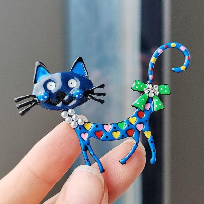 Fashion Lovely Simulation Pearl Bow Cat Brooch Pin For Women Colorful Enamel Brooch Pin Coat Clothing Accessories Jewelry Gifts blue