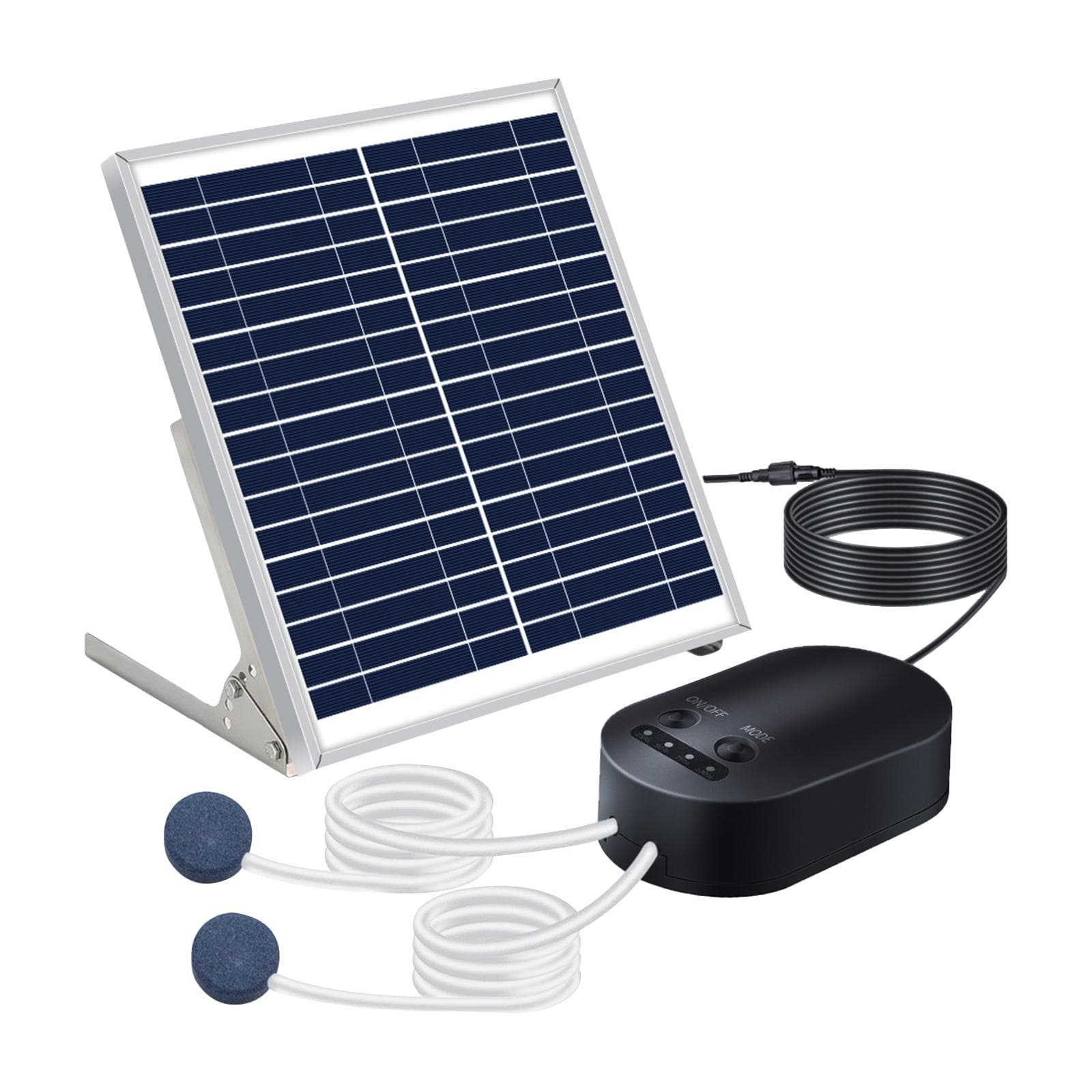 10W Solar Oxygen Pump With Pipe Air Stone Bracket Fish Tank Oxygenator 3 Adjustable Modes Aquarium black