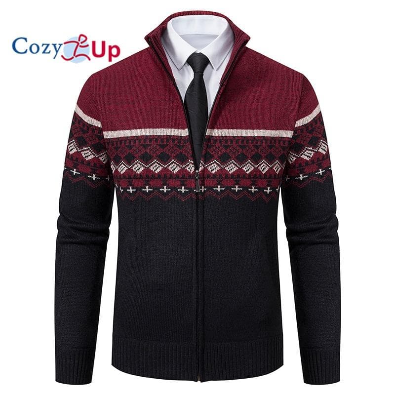 Cozy Up Sweaters for Men,Men's Full Zip Cardigan Sweater Casual Cable Knitted Stand Collar Sweater with Pockets Jackets for Men 2XL red