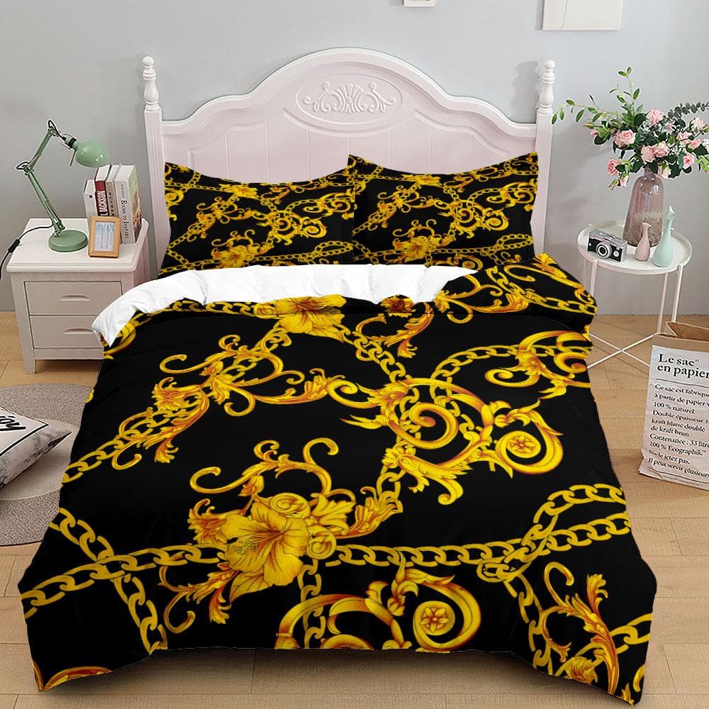 Seamless Chains Baroque Pattern Bohemian Bedding Set Small Single Twin Double Queen King Cal King Size Bed Linen Set AU King(245x210cm)