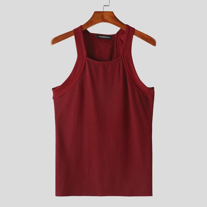 INCERUN Men Sleeveless Thin Slim Tank Tops Undershirts Summer T-shirts 4XL red