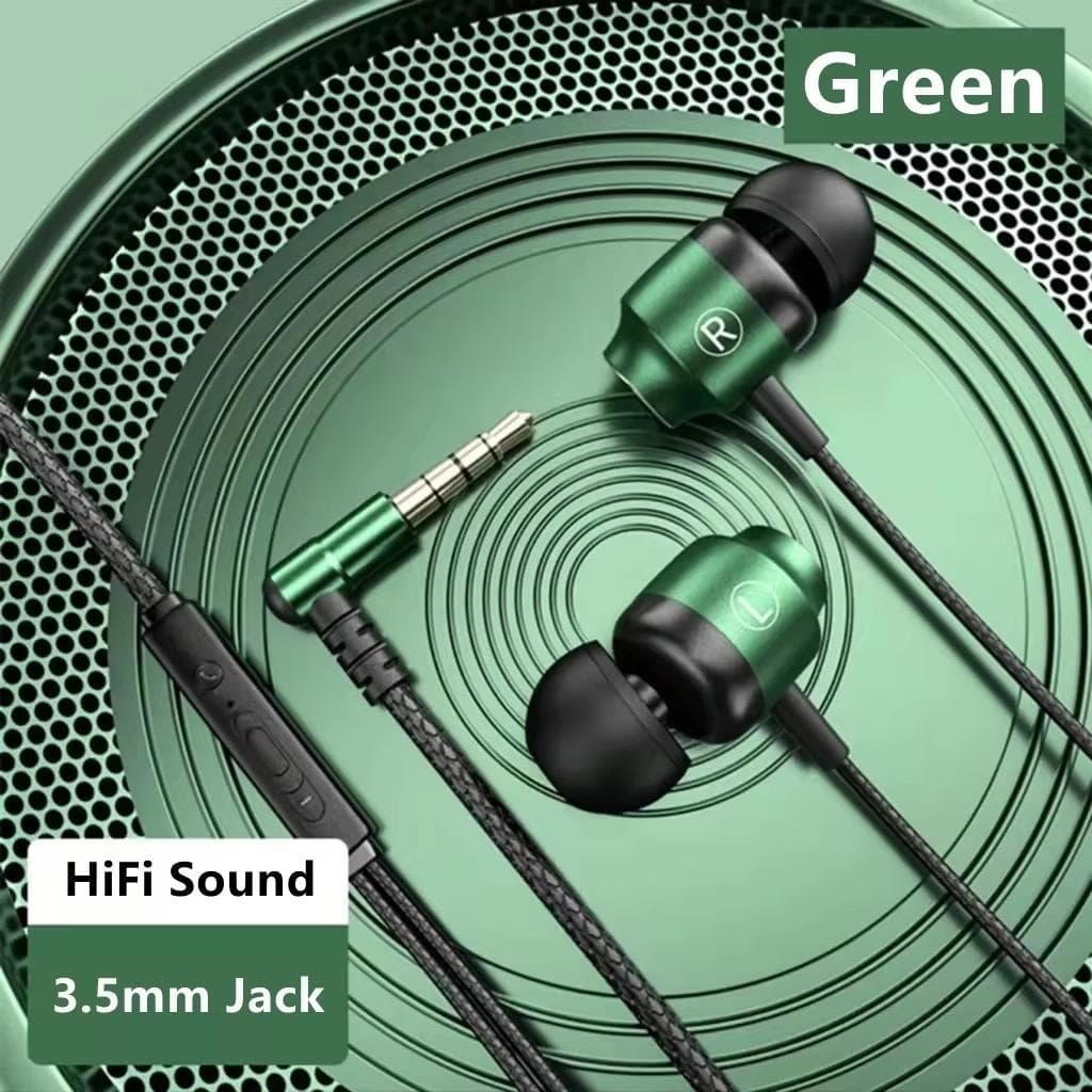 Metal Magnetic Wired Earphones Noise Reduction Gaming Headset 3.5mm L Jack HIFI Stereo Headphone with HD Mic for All Smartphones green