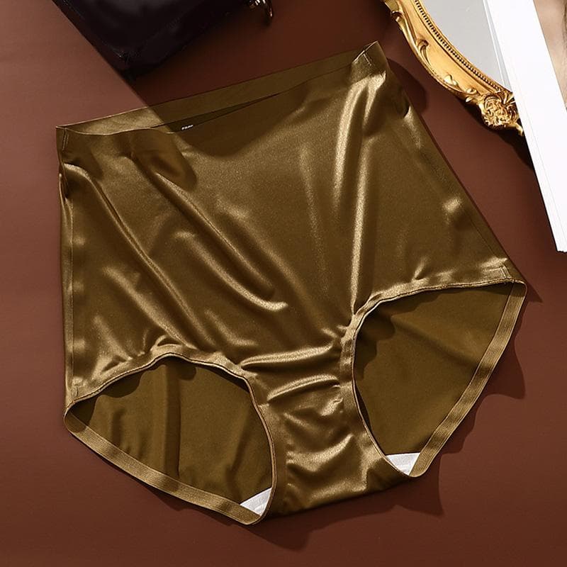 Women's Seamless Panties Anti-Bacterial Briefs High Waist Mulberry Silk Crotch Underpants L green