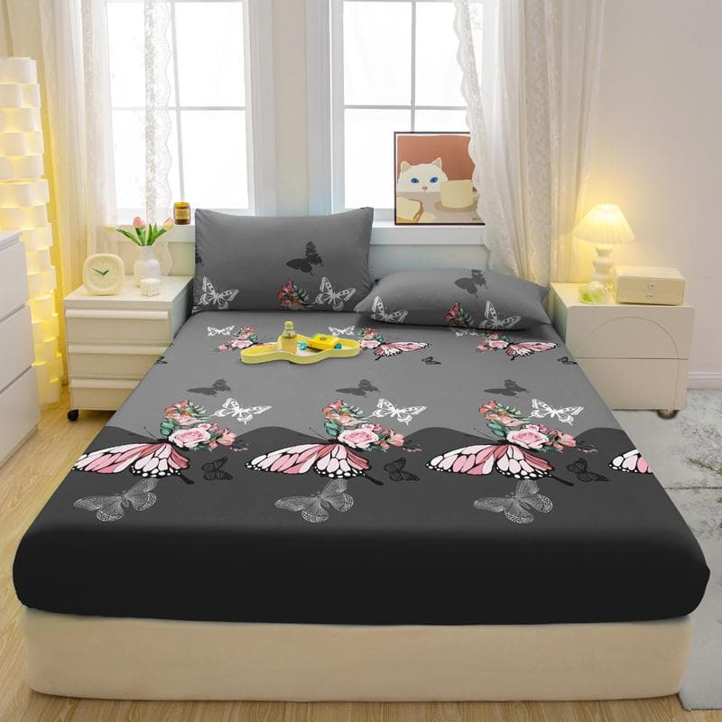 1 Simple Modern Plant Flower Butterfly Printed Matte Fitted Sheet, Bedroom Printed Bed Cover, Bedding (Excluding Pillowcases) 71x132cm