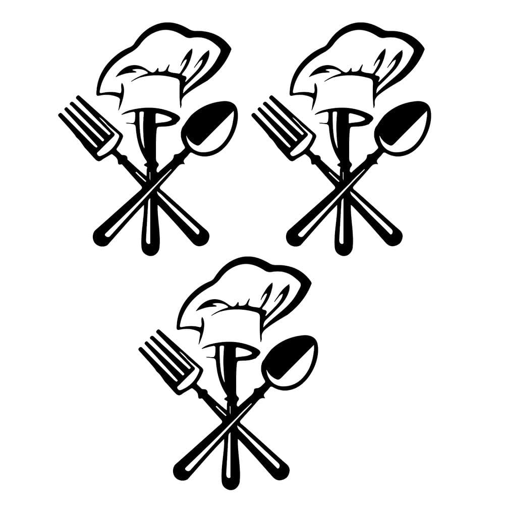 Cutlery Knife Fork Chef Hat Wall Sticker Wallpaper for Kitchen Restaurant Decoration