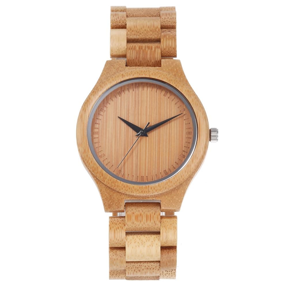 Lightweight bamboo wood quartz watch with analog Japanese simple mineral mirrored adjustable unisex wood original hands, movement, dial, glass,