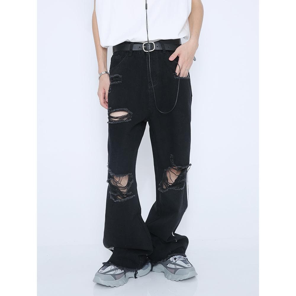 Jeans Men's Summer New Side Stripes Loose Straight Casual Long Pants XXL black