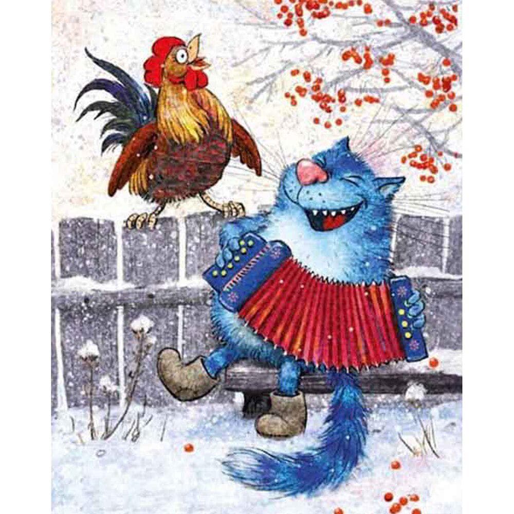 Cross Stitch Kit DIY Diamond Embroidery Chicken and cat Diamond Painting Mosaic Home Decor 20X30CM