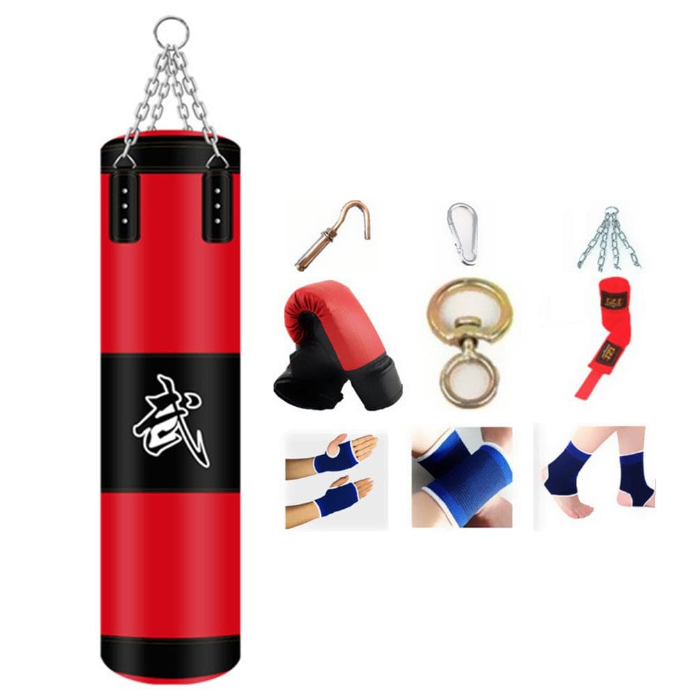Boxing Bag 4ft Unfilled Heavy Punching Bag Sparring Training Sandbag with Gloves Hand & Wrist & red/black