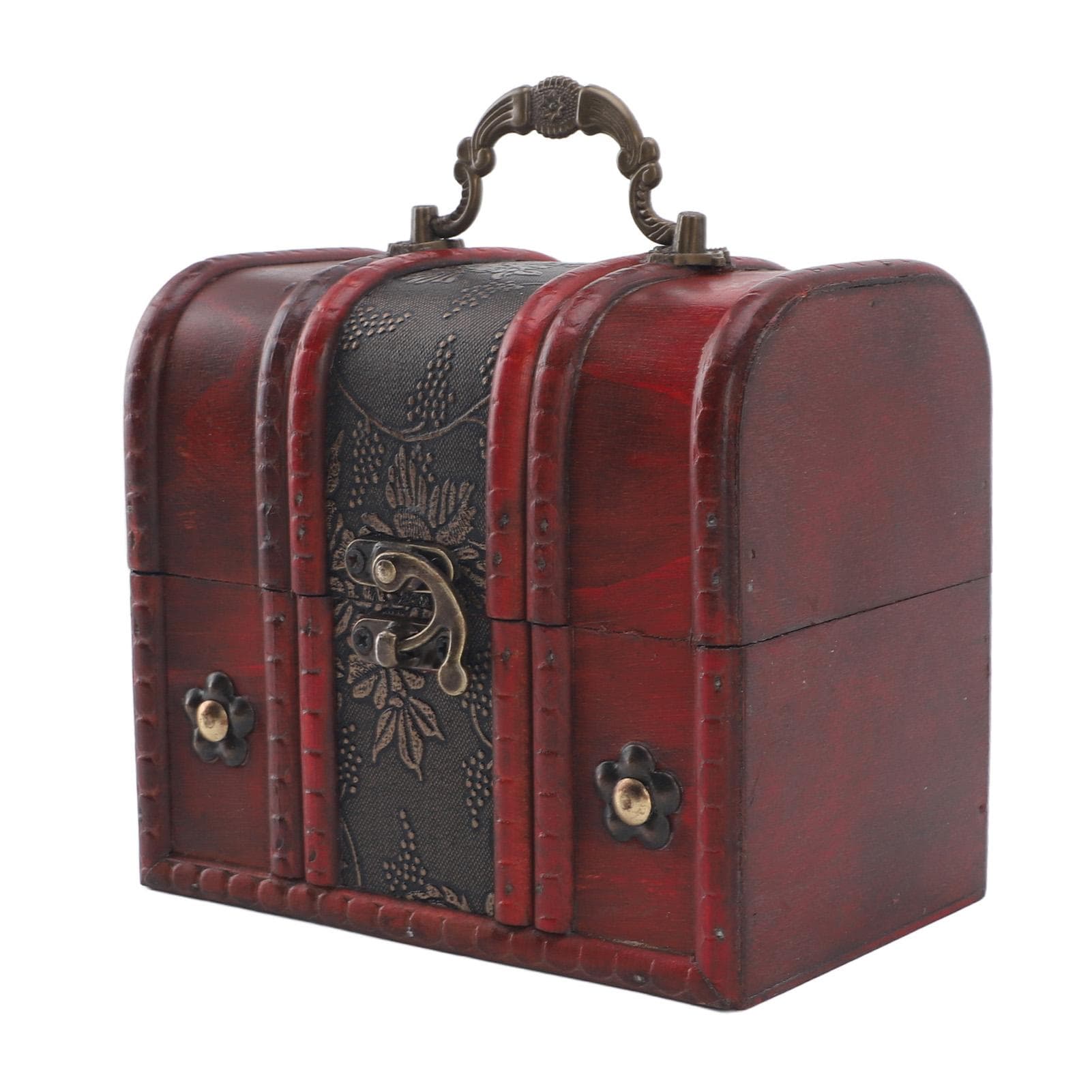 Vintage Wooden Jewelry Box Retro Treasure Chest Trinket Case with Handle Keepsake Gift Decorative