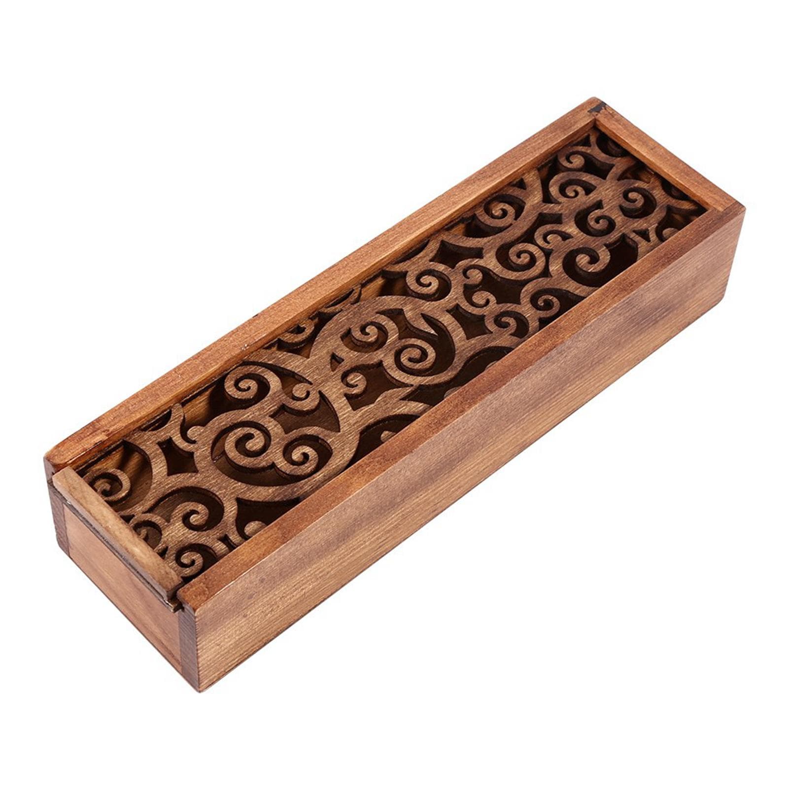 Wooden Pencil Case Box Desktop Stationery Storage Organiser School (#3 Symmetric Texture Type)