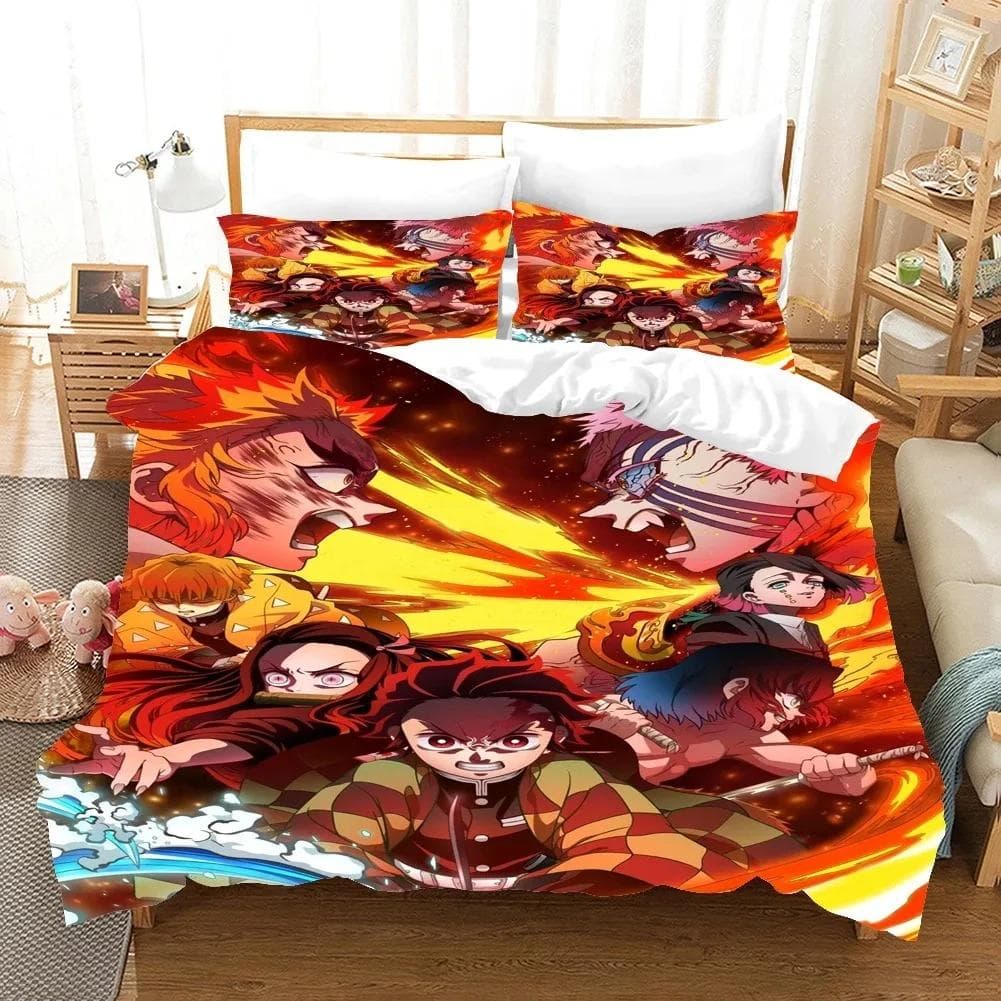 Fashion 3D Print Anime Ghost Killing Blade Bedding Sets Duvetcover Set With Pillowcase Twin Full Queen King Bedclothes Bed Linen EU single(135x200cm)
