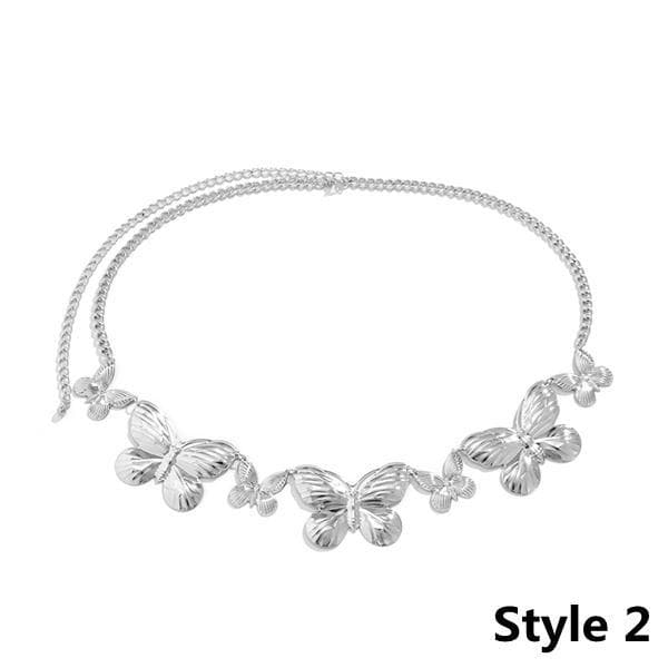 Creative Fashion Metal Butterfly Fringe Waist Chain Hip Hop Punk Style Pants Chain Body Chain Women's silver