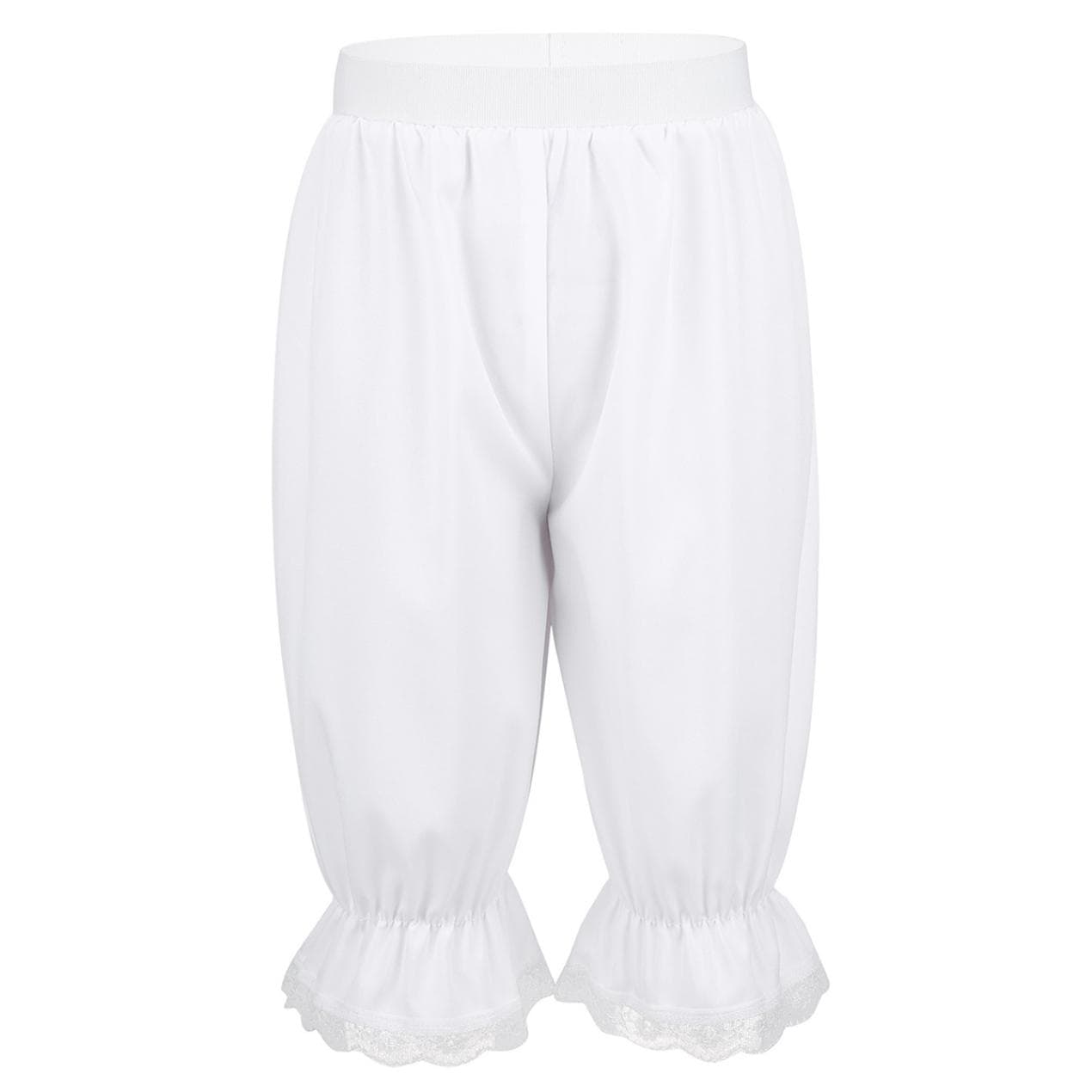 Kids Girls Solid Color Bloomers Loose Lace Trim Trousers Elastic Waistband Pants Victorian Fancy Dress-up 8-10 Years white