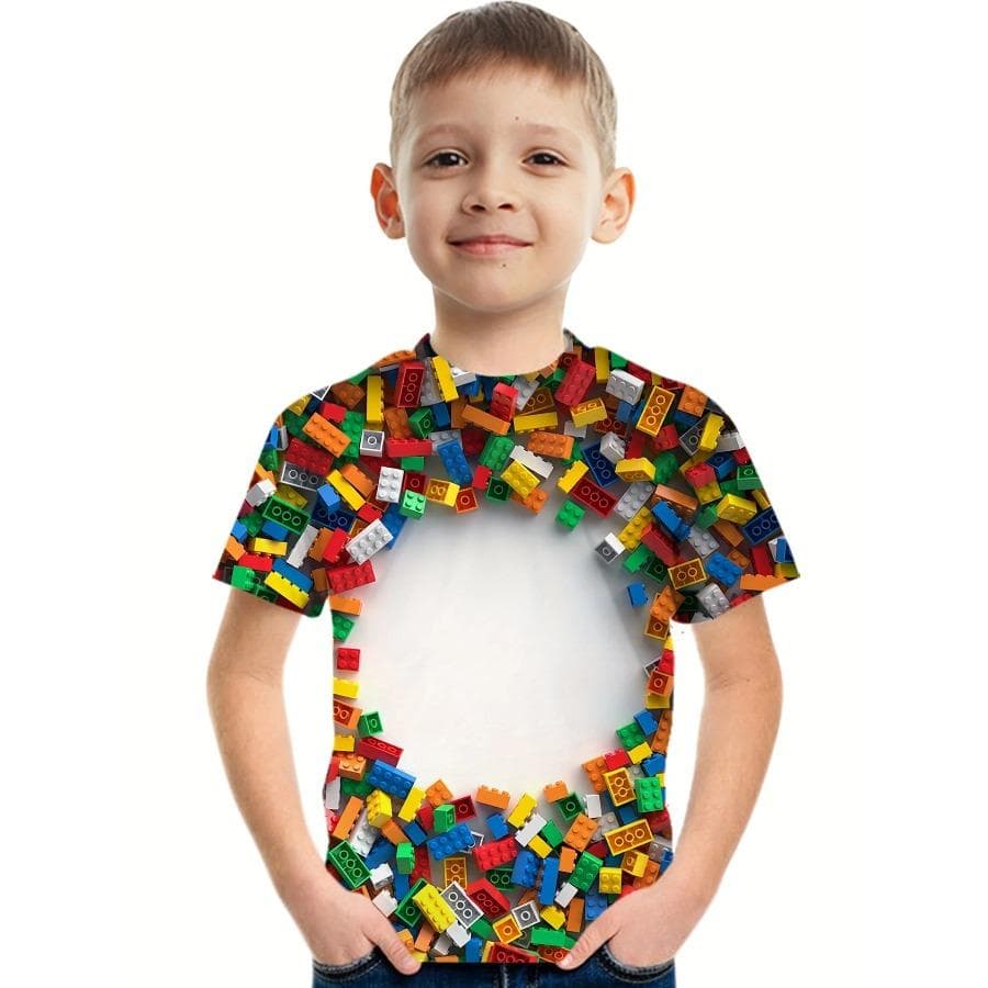 Kids T Shirt Building Blocks 3D Print Boy's T-shirt Casual Pullover Breathable Short Sleeve T-shirt For Boy Summer Tops Camiseta 11-12Y