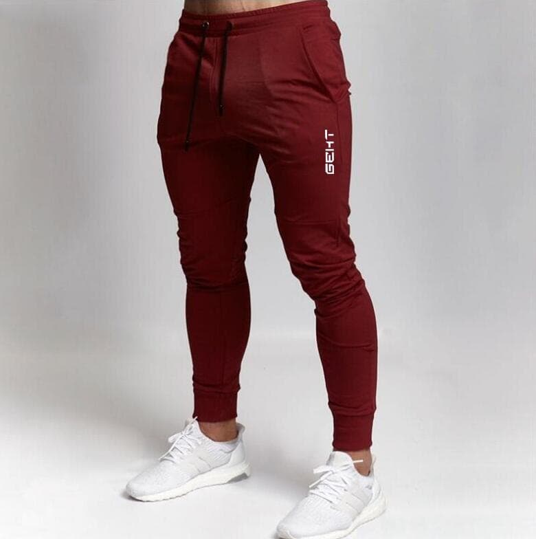 Mens Casual Fitness Sportswear Tracksuit Bottoms Skinny Sweatpants Trousers Black Gyms Jogger Track Pants XL red