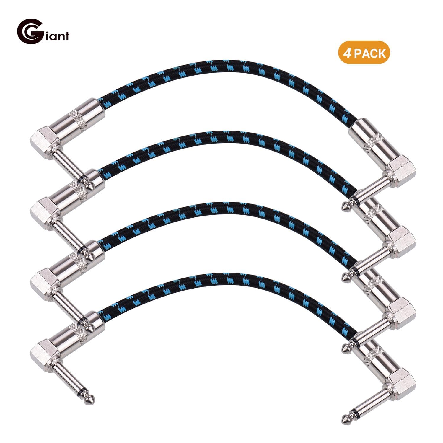 Ggiant AC-18-3 Guitar Pedal Patch Cables 6 Inch Length Coxial Cable Pure Copper Shielding with Black & Blue