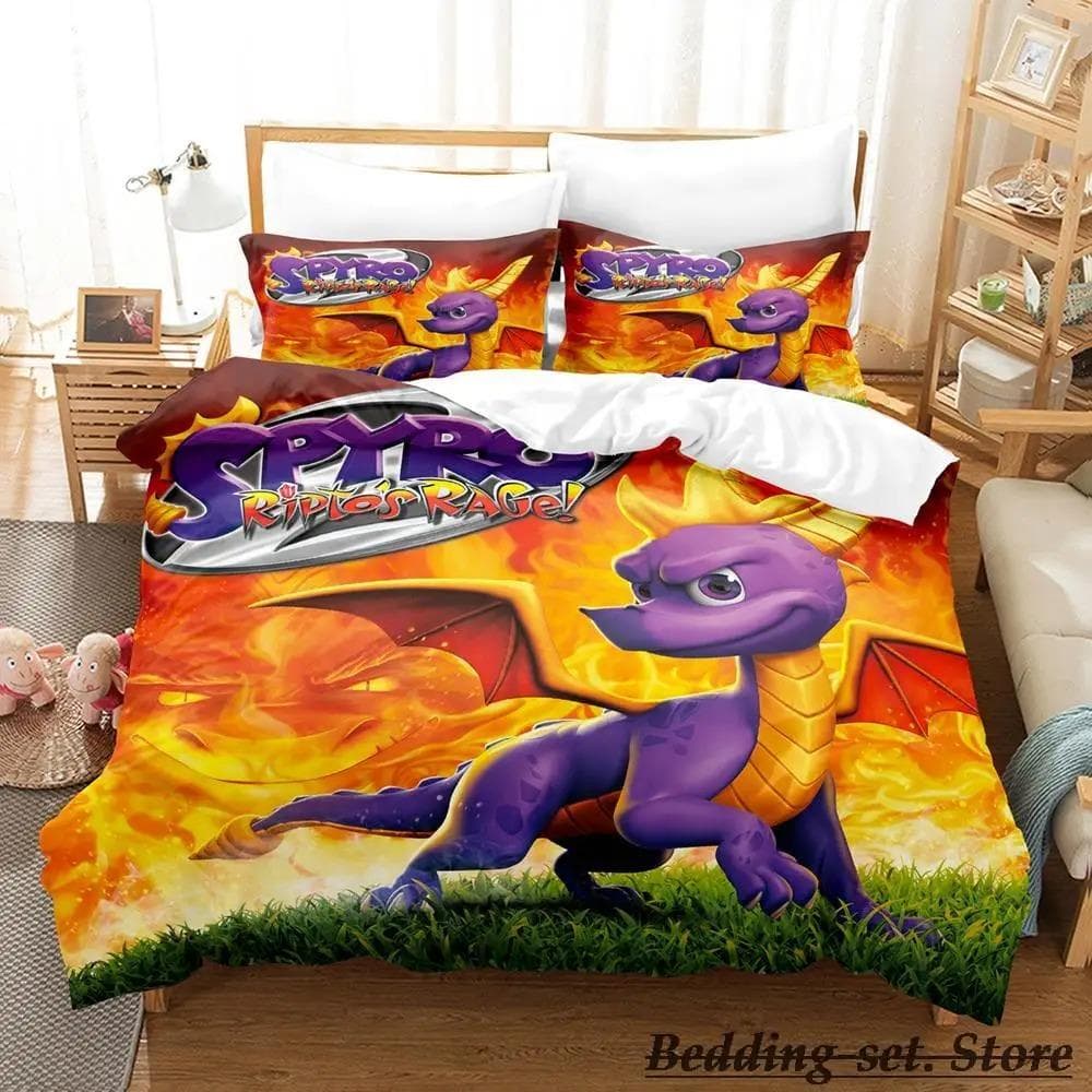 Spyro reignited trilogy Bedding Set Single Twin Full Queen King Size Bed Set Adult Kid Bedroom Duvetcover Sets Anime Gme US Full 200x230cm