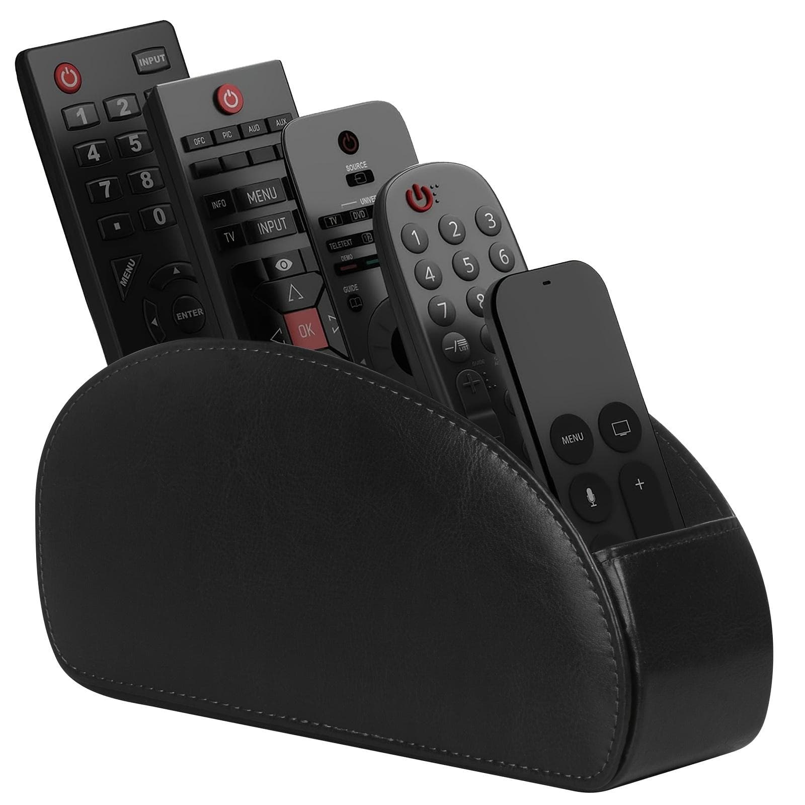 5-compartment Remote Control Holder - PU Leather Desktop Storage Box for TV, Heater Controller - Desktop and Drawer Organizer for Home Storage black