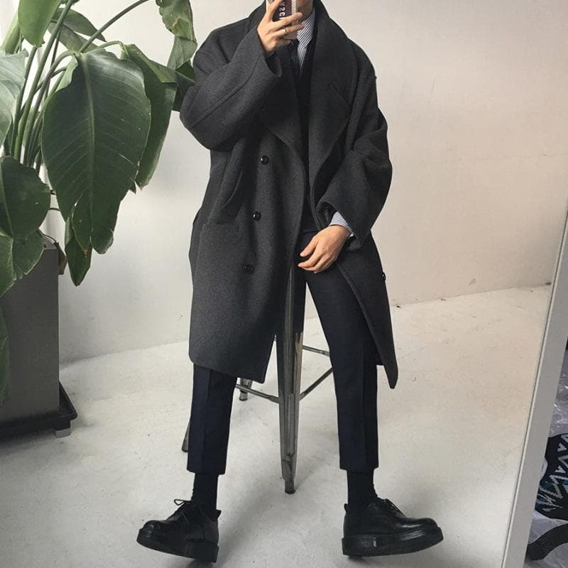 Winter Medium and Long Woolen Coat Men's Loose Korean Version Trendy Woolen Coat Men's Long Trench Coat 2XL