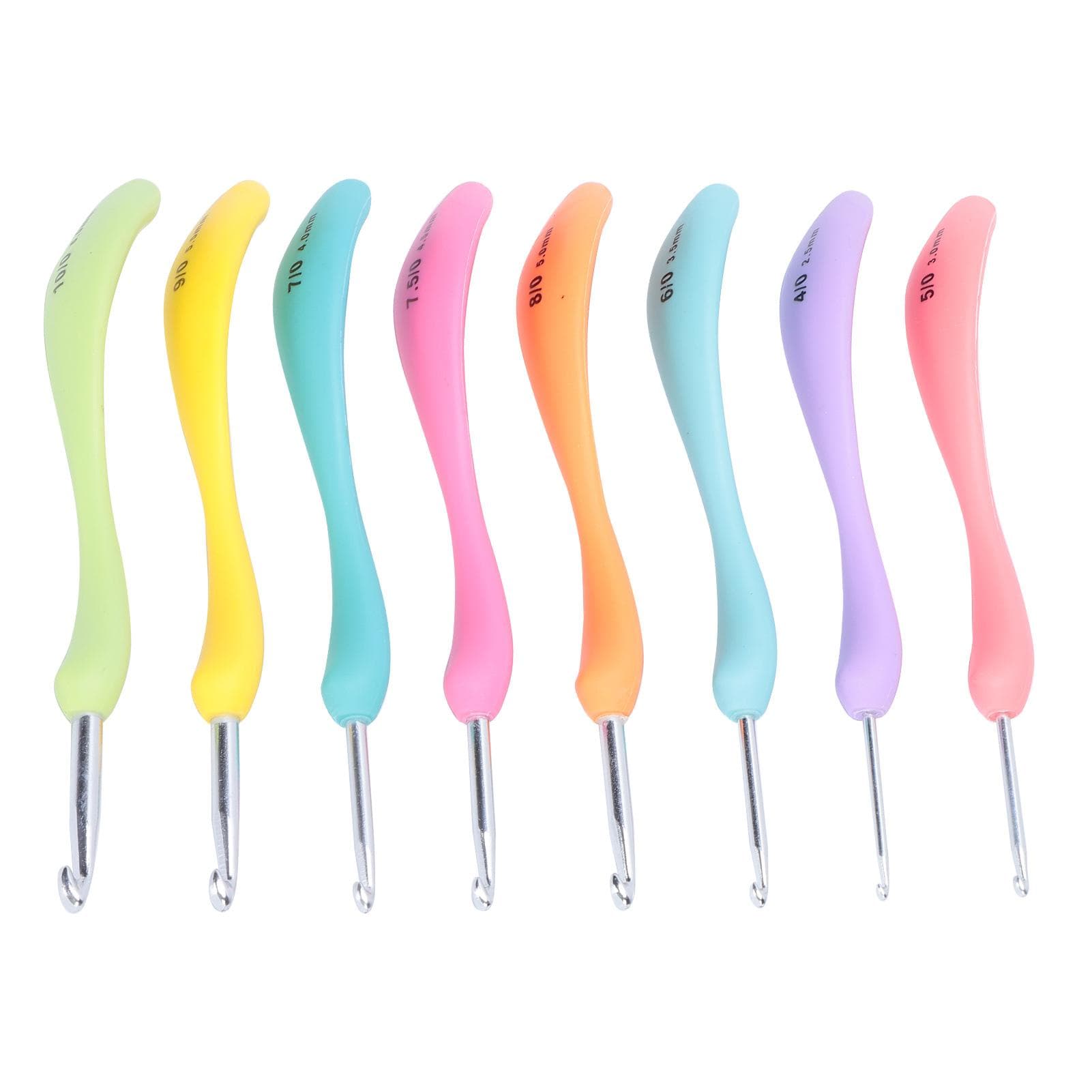 8pcs Crochet Hook Ergonomic Handle Design Knitting Tool Multicolor Aluminum Knit Hook for Arthritic