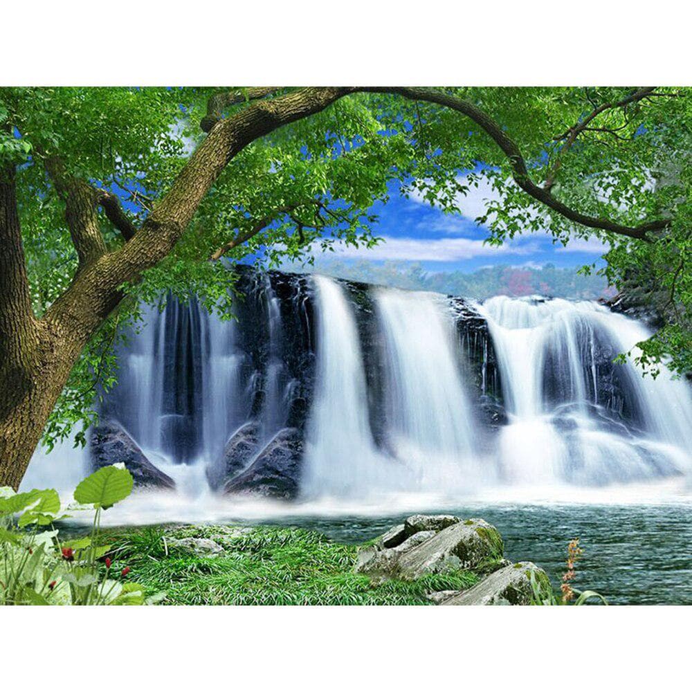 Diamond Mosaic Landscape Waterfall Tree Full Round Diamond Painting Scenery Rhinestone Cross Stitch 20X30CM